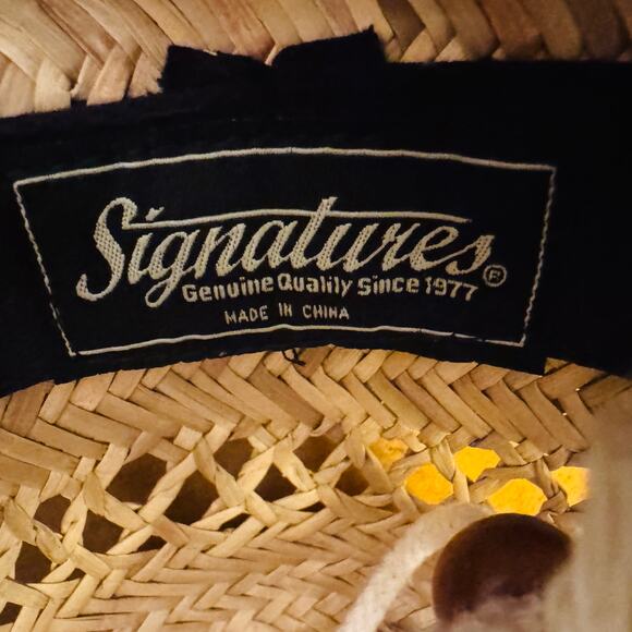 Signatures Tan Straw Hat with Floral Band & String Neck Tie Sunhat - Picture 7 of 13